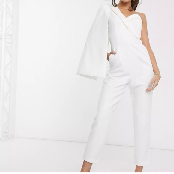 Lavish Alice Pants - NEW Lavish Alice White Asymmetrical Jumpsuit With Cape Size:14     New with Tag